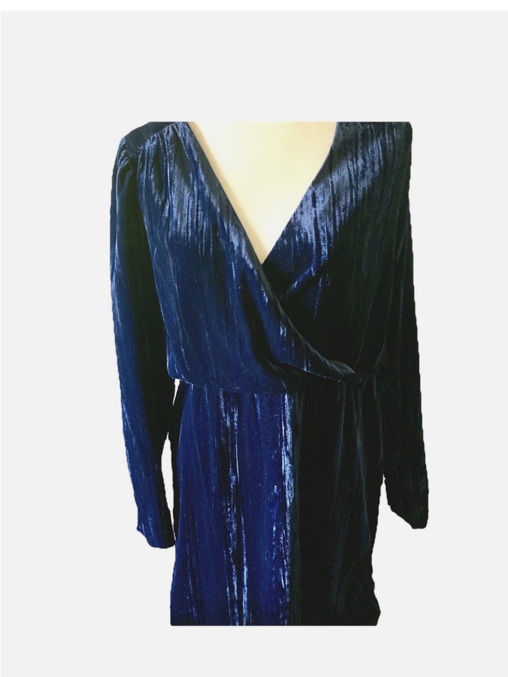 H&M Deep Navy Velvet Wrap Dress - Long Sleeve